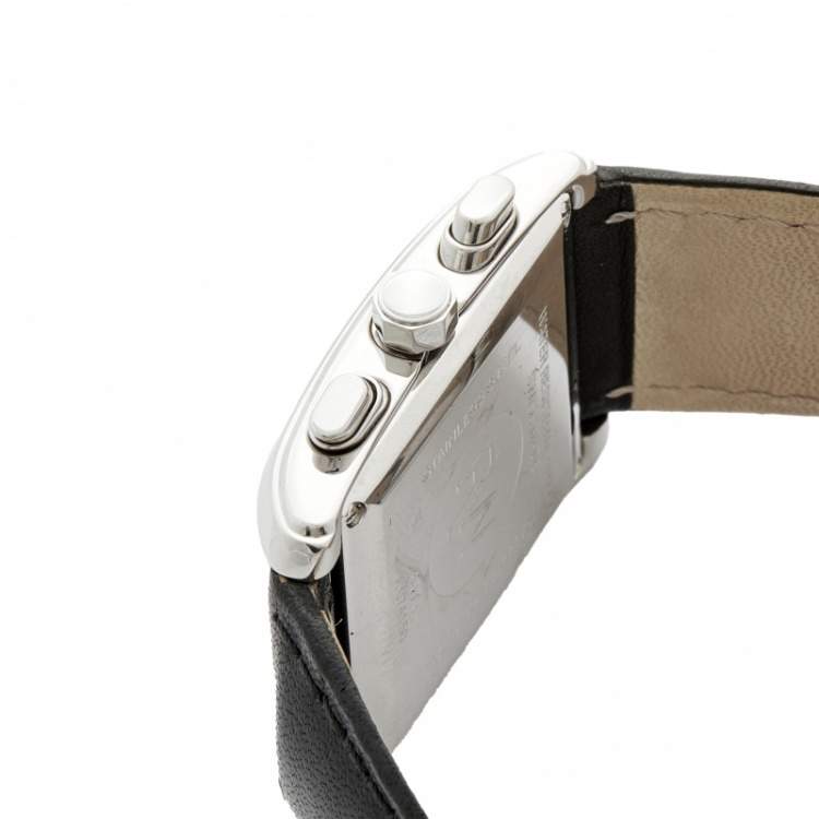 Pre Owned Raymond Weil White Stainless Steel Leather 4873 Men's Wristwatch 29 mm