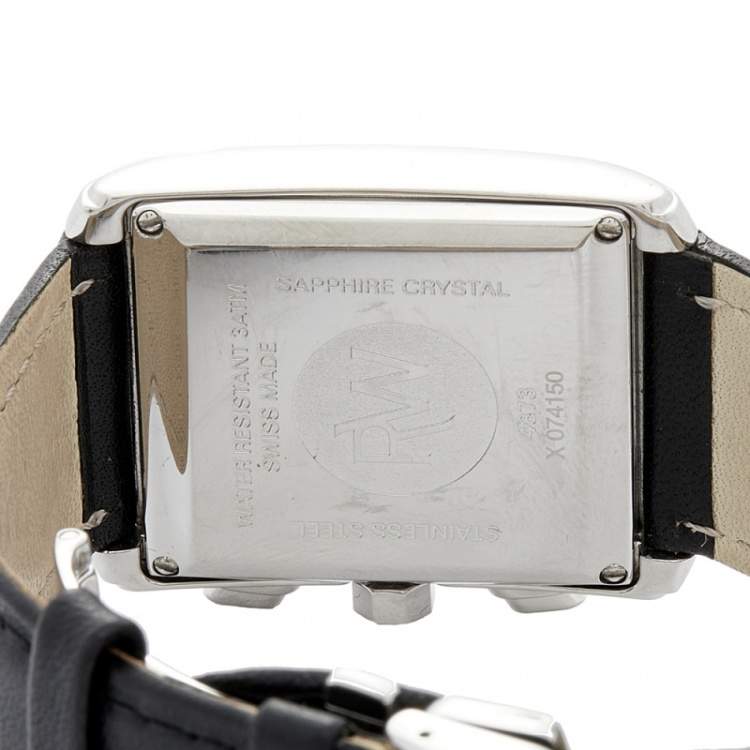 Pre Owned Raymond Weil White Stainless Steel Leather 4873 Men's Wristwatch 29 mm