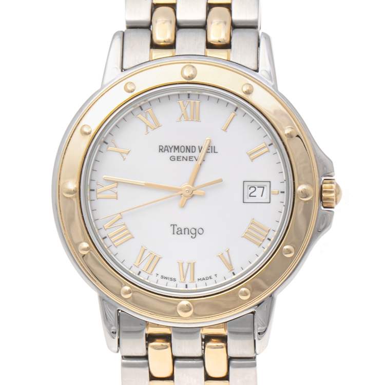 Pre Owned Raymond Weil White Two Tone Stainless Steel Tango 5560 Men's Wristwatch 36 mm 
