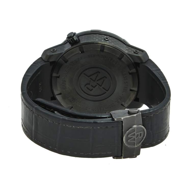 Pre Owned Raymond Weil Black Titanium PVD Coated Stainless Steel Leather Nabucco 7810 Men's Wristwatch 46 mm