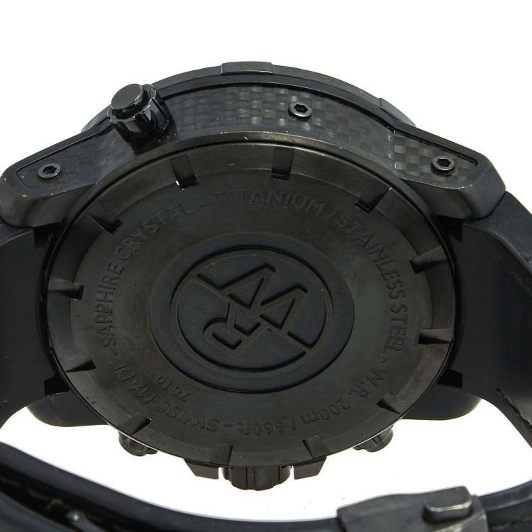 Pre Owned Raymond Weil Black Titanium PVD Coated Stainless Steel Leather Nabucco 7810 Men's Wristwatch 46 mm
