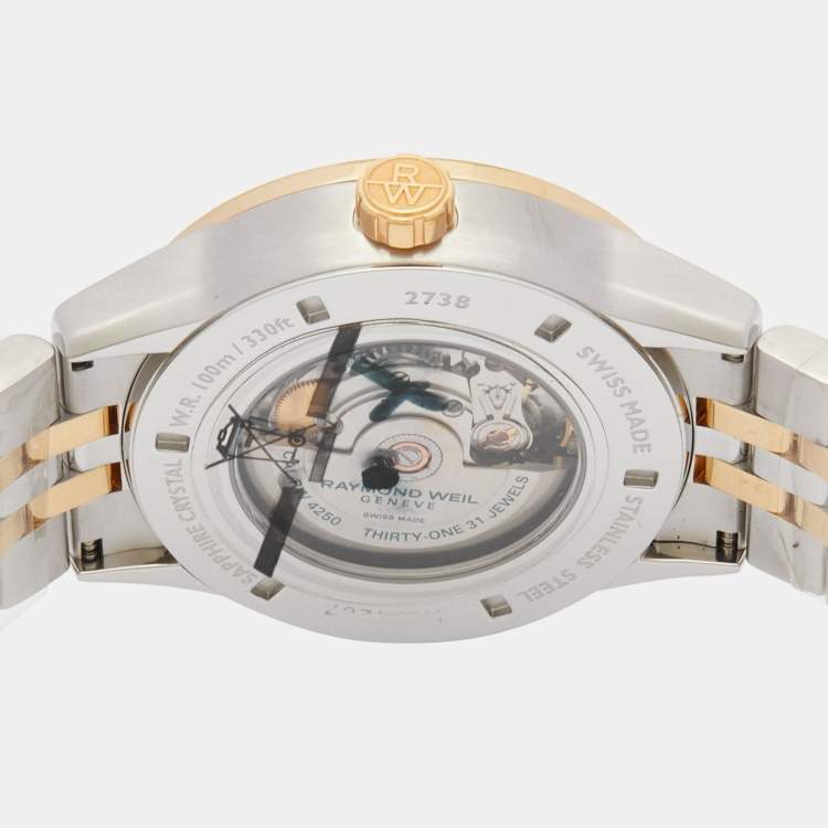 Pre Owned Raymond Weil Black Two-Tone Stainless Steel Freelancer 2738-STP-20001 Men's Wristwatch 42 mm