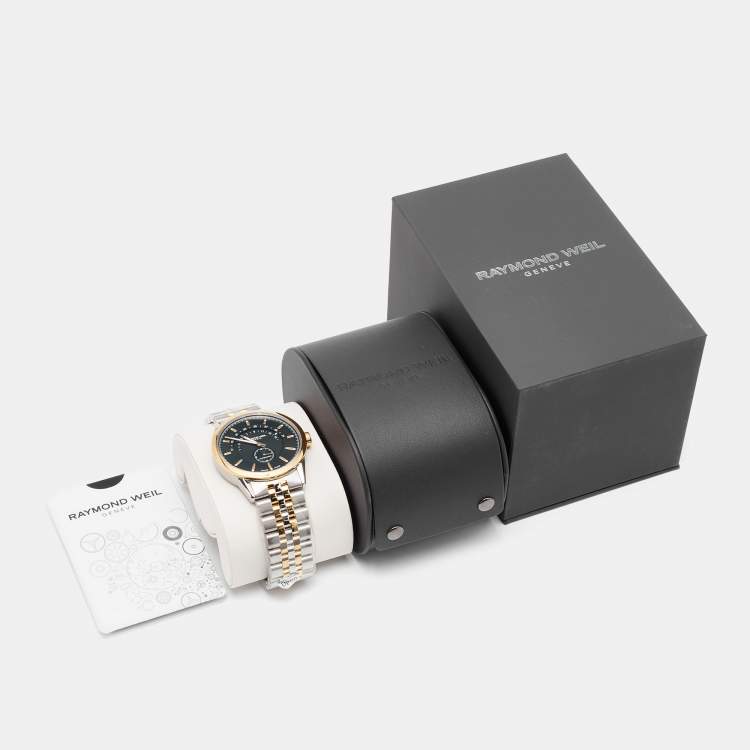 Pre Owned Raymond Weil Black Two-Tone Stainless Steel Freelancer 2738-STP-20001 Men's Wristwatch 42 mm