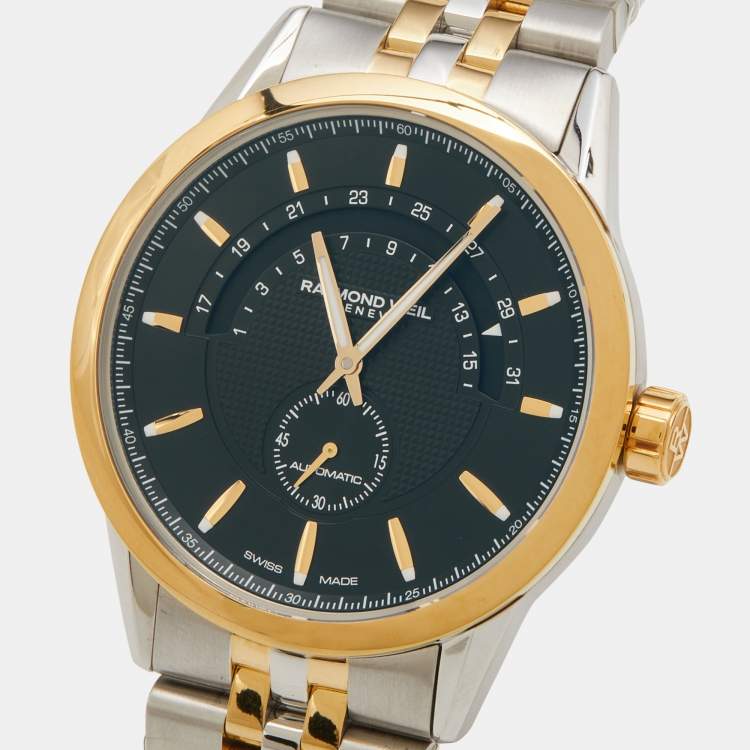 Pre Owned Raymond Weil Black Two-Tone Stainless Steel Freelancer 2738-STP-20001 Men's Wristwatch 42 mm