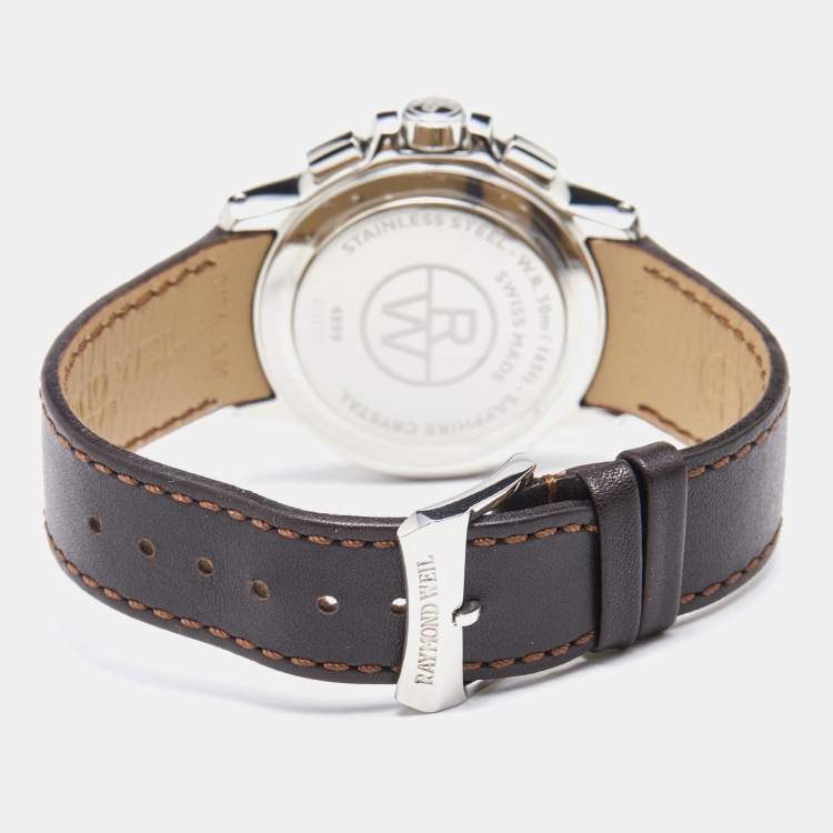 Pre Owned Raymond Weil Ivory Stainless Steel Leather Tango 4899-STC-00809 Men's Wristwatch 40 mm