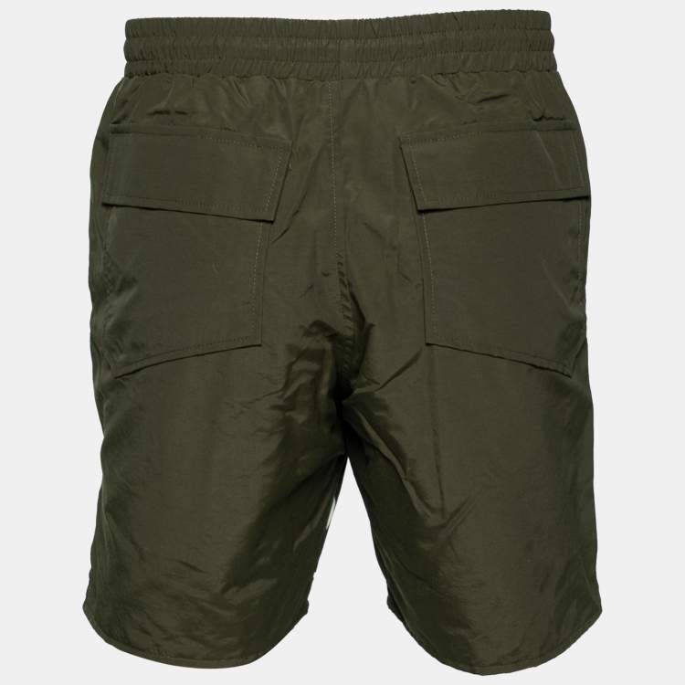 Pre Owned Rhude Dark Green Synthetic Logo Printed Shorts M
