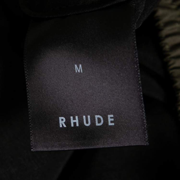Pre Owned Rhude Dark Green Synthetic Logo Printed Shorts M