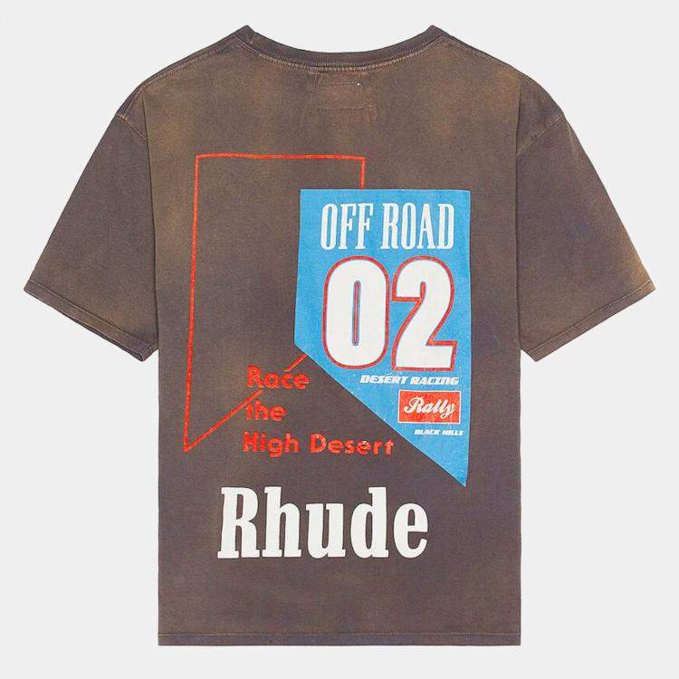 Pre Owned Rhude Vintage Grey Cotton Off Road Print Crew Neck Raceway T-Shirt M