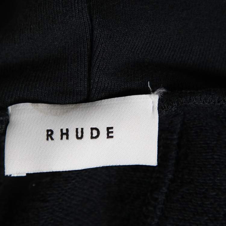 Pre Owned Rhude Dark Grey Knit Graphic Printed Hooded Long Sleeve Sweatshirt M