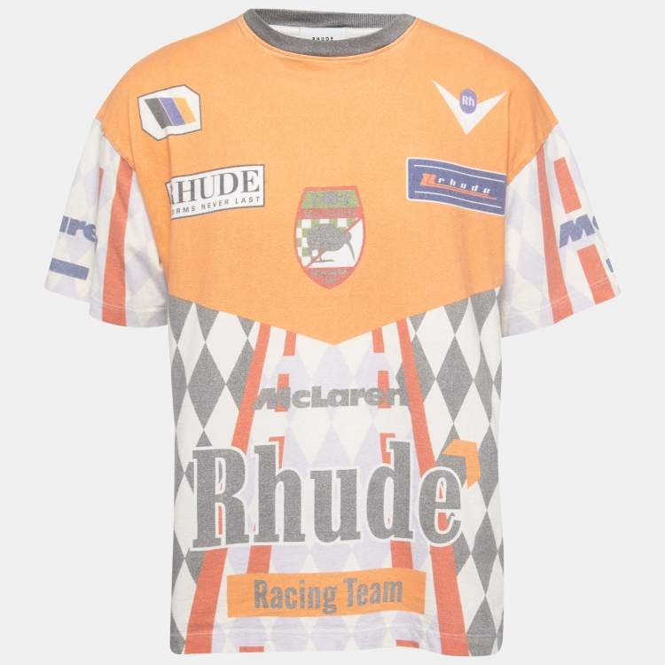 Pre Owned Rhude X McClaren Orange Rcing Team Print Cotton Crew Neck T-Shirt M