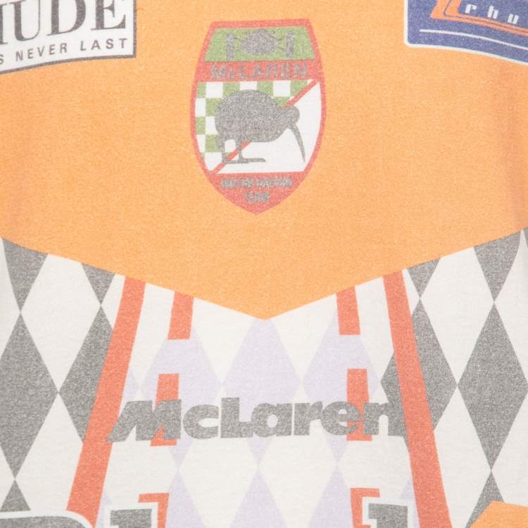 Pre Owned Rhude X McClaren Orange Rcing Team Print Cotton Crew Neck T-Shirt M