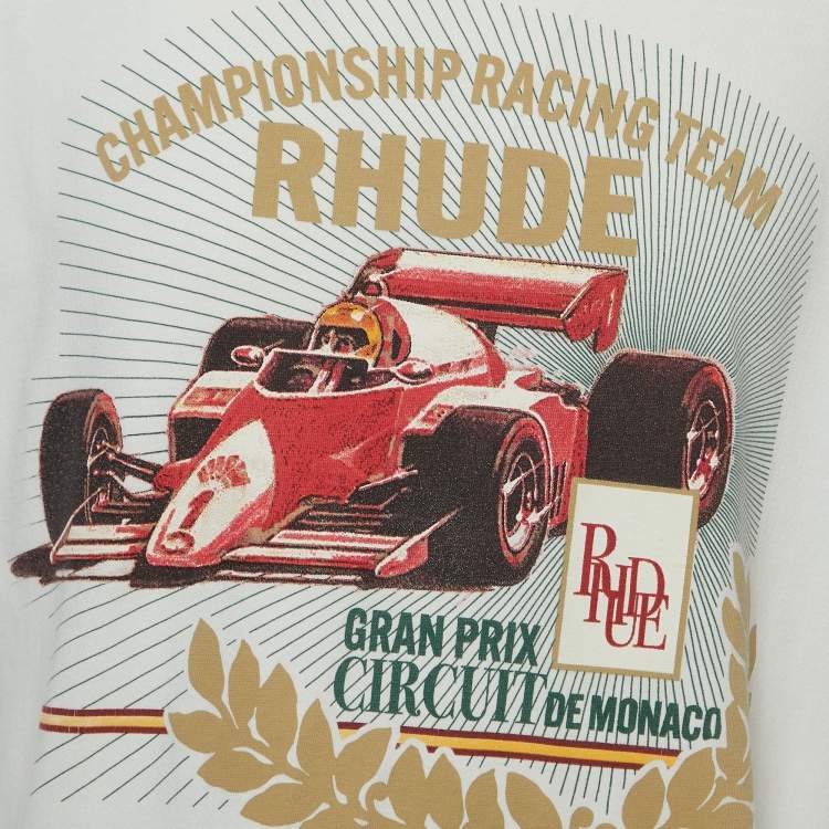 Pre Owned Rhude Off-White Racing Print Cotton Half Sleeve T-Shirt M