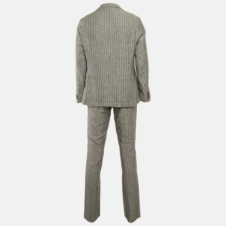 Pre Owned Ricci Di Florence Grey Pin Stripe Linen Blazer Suit XL