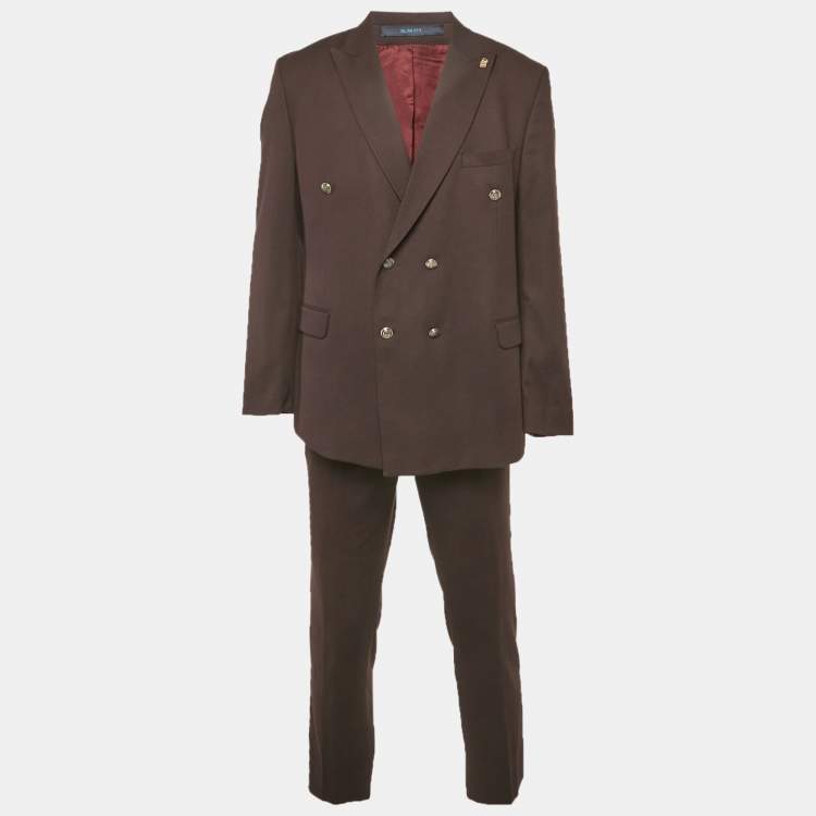 Pre Owned Ricci Di Napoli Burgundy Wool Slim Fit Suit Set XXL/XL 