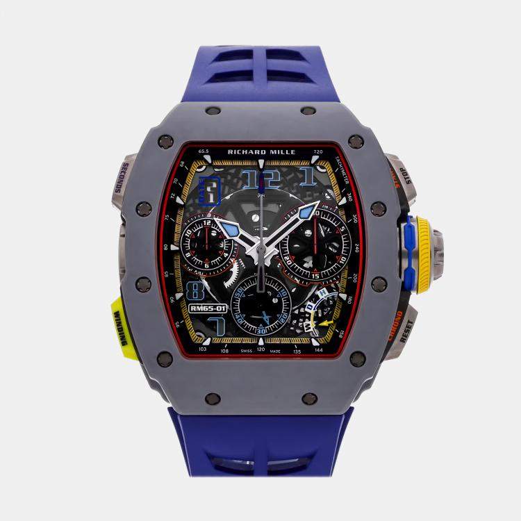 Pre Owned Richard Mille RM65-01 Split Chronograph RM65-01 FQ Automatic Black Quartz Carbon Men's Wristwatch 50mm
