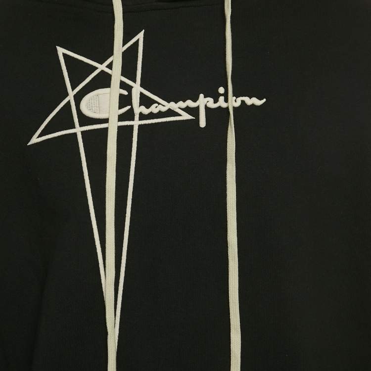 Pre Owned Rick Owens x Champion Black Cotton Oversized Sleeve Hoodie S