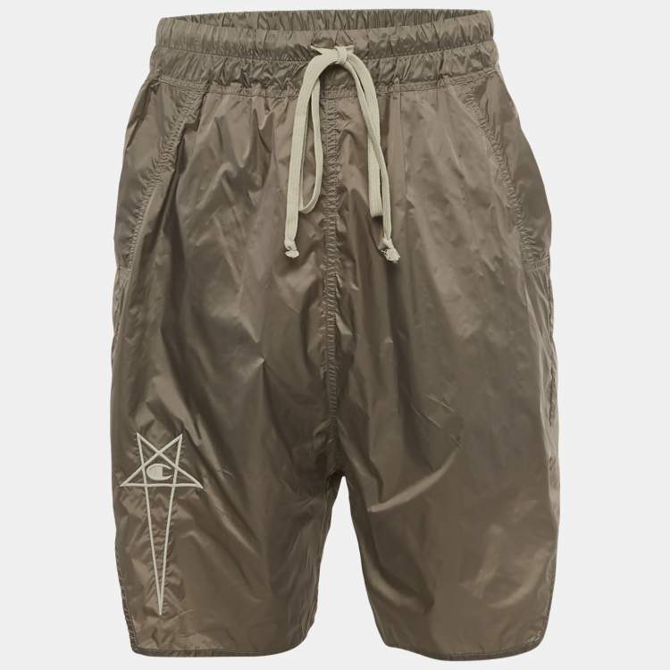 Pre Owned Rick Owens x Champion Grey Embroidered Nylon Shorts L