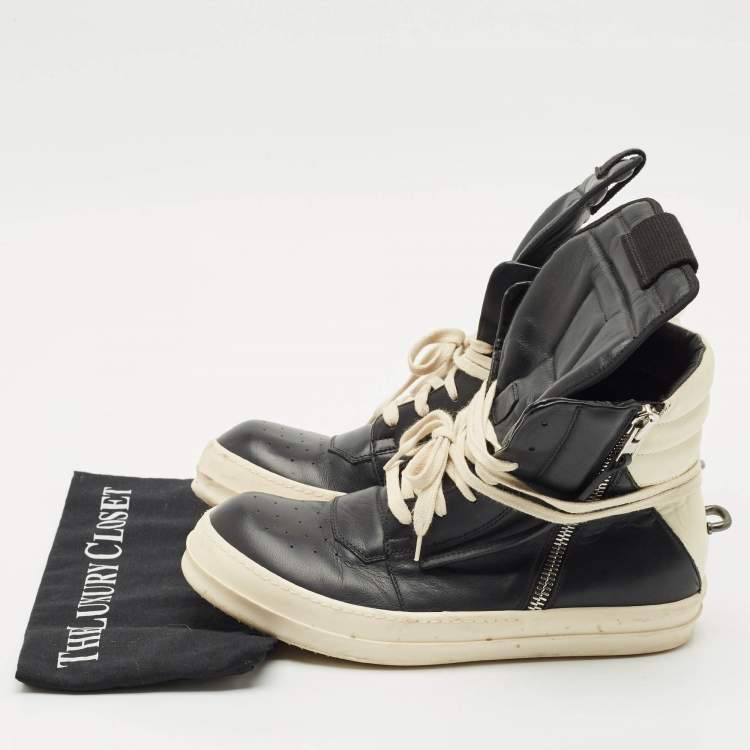 Pre Owned Rick Owens Black Leather Geobasket Sneakers Size 41