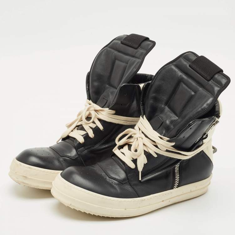 Pre Owned Rick Owens Black Leather Geobasket Sneakers Size 41