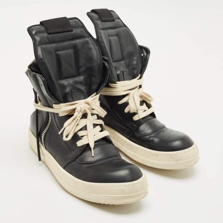 Pre Owned Rick Owens Black Leather Geobasket Sneakers Size 41