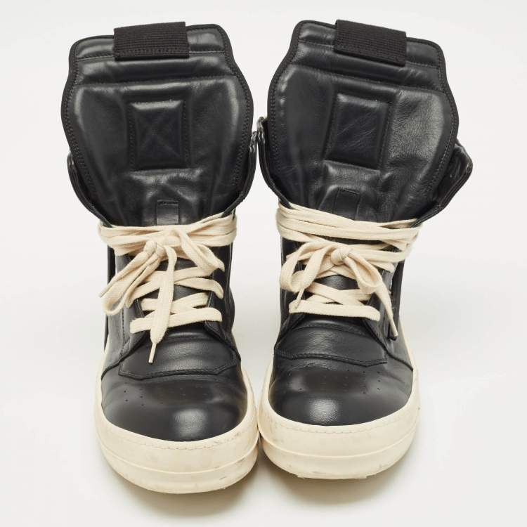 Pre Owned Rick Owens Black Leather Geobasket Sneakers Size 41