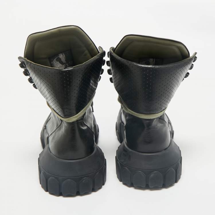 Pre Owned Rick Owens Black Leather Tractor Dunk Boots Size 41