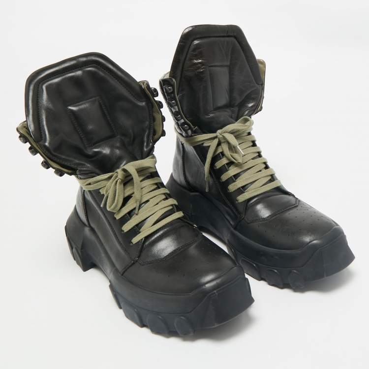 Pre Owned Rick Owens Black Leather Tractor Dunk Boots Size 41