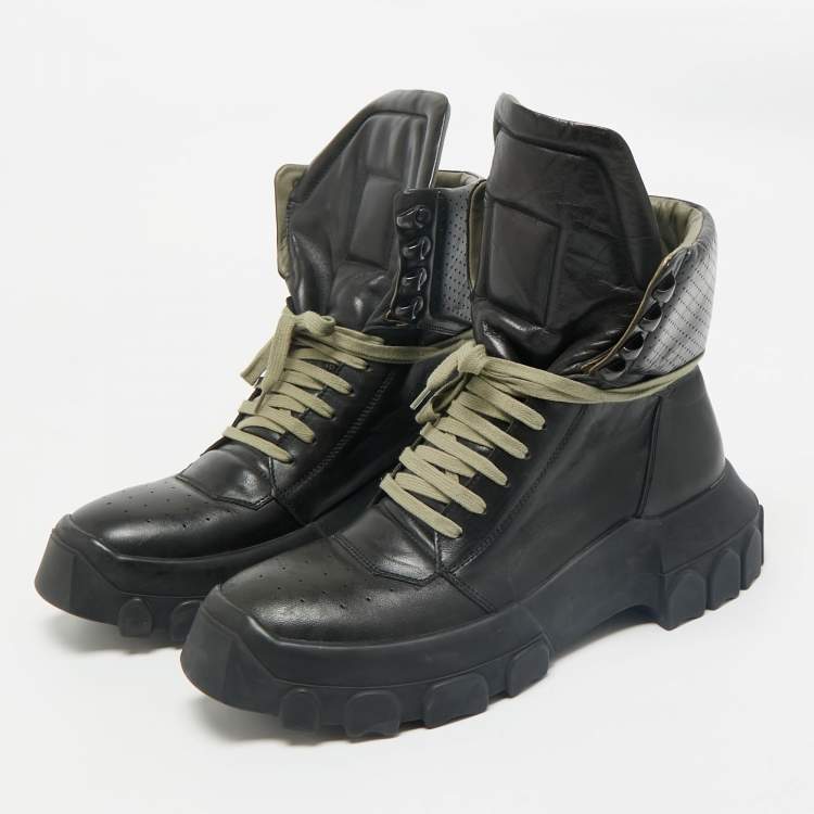 Pre Owned Rick Owens Black Leather Tractor Dunk Boots Size 41