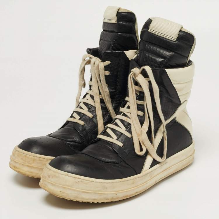 Pre Owned Rick Owens Geobasket Size 43 Black Leather High Top Sneakers