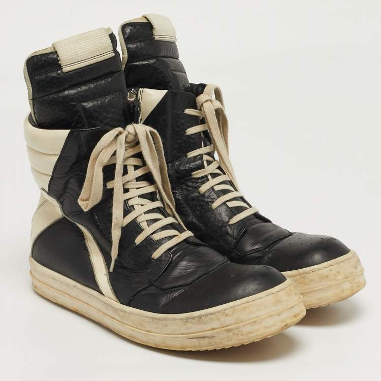 Pre Owned Rick Owens Geobasket Size 43 Black Leather High Top Sneakers
