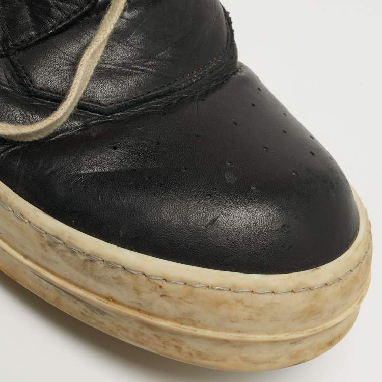 Pre Owned Rick Owens Geobasket Size 43 Black Leather High Top Sneakers