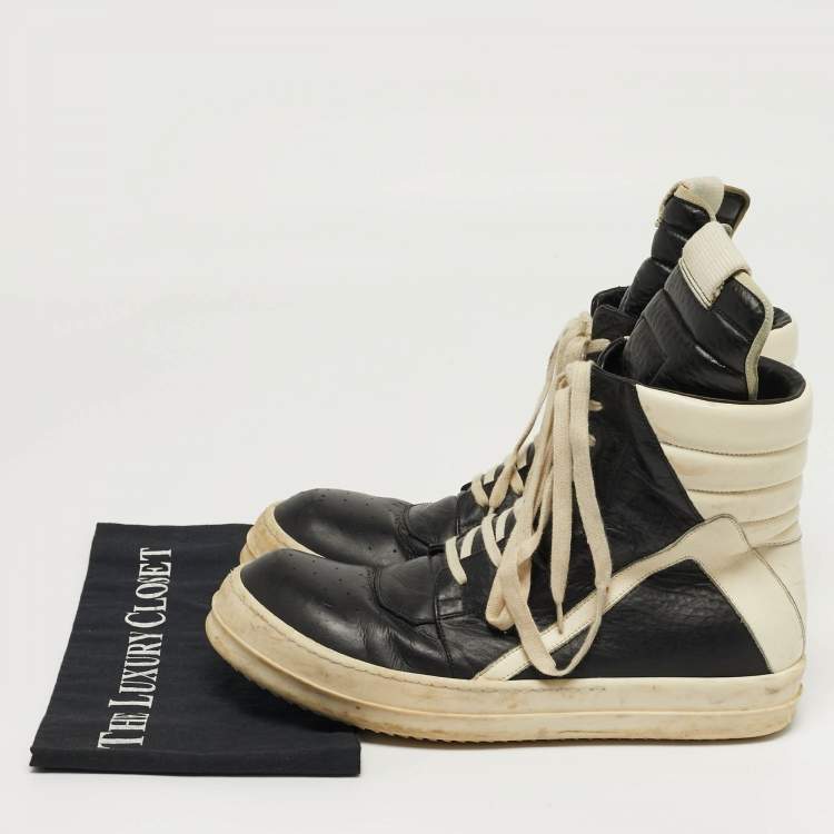 Pre Owned Rick Owens Geobasket Size 43 Black Leather High Top Sneakers