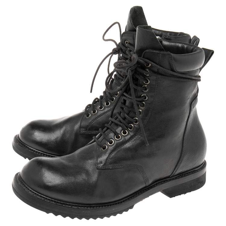 Pre Owned Rick Owens Black Leather Lace-Up Ankle Boots Size 41 