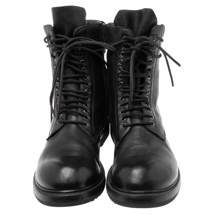 Pre Owned Rick Owens Black Leather Lace-Up Ankle Boots Size 41 