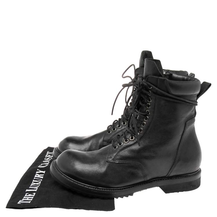 Pre Owned Rick Owens Black Leather Lace-Up Ankle Boots Size 41 