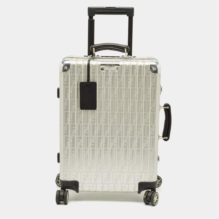 Pre Owned Rimowa x Fendi Grey FF Aluminium Trolley Cabin Suitcase