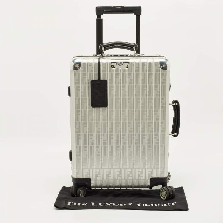 Pre Owned Rimowa x Fendi Grey FF Aluminium Trolley Cabin Suitcase