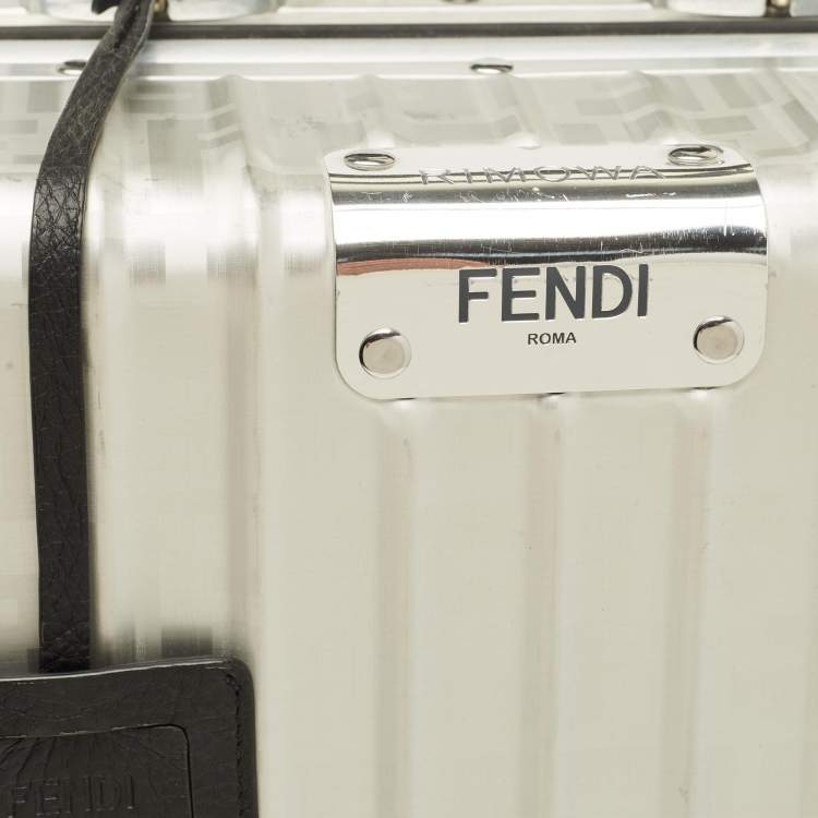 Pre Owned Rimowa x Fendi Grey FF Aluminium Trolley Cabin Suitcase