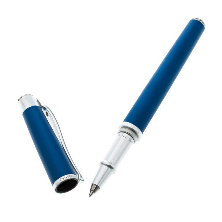 Pre Owned Roberge Orbite 2 Blue Aluminium Crystal Rollerball Pen