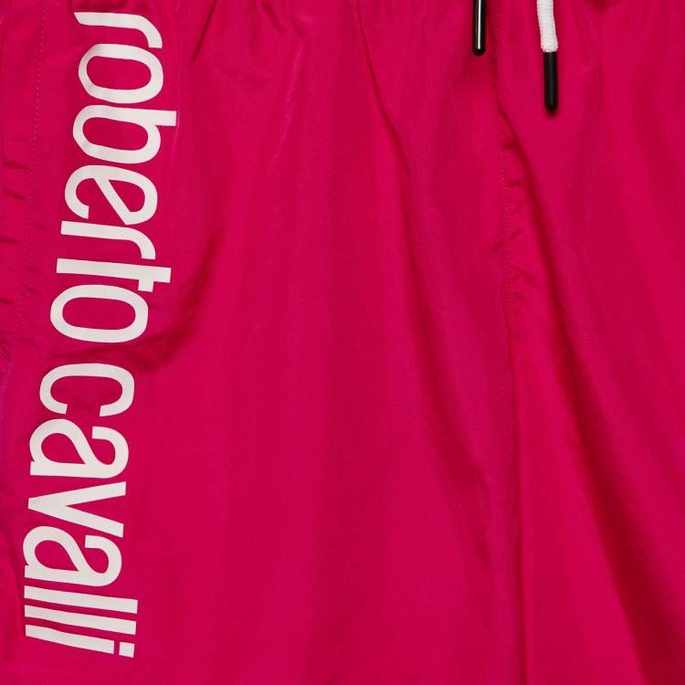 Pre Owned Roberto Cavalli Beachwear Fucsia Pink Logo Printed Swim Shorts S