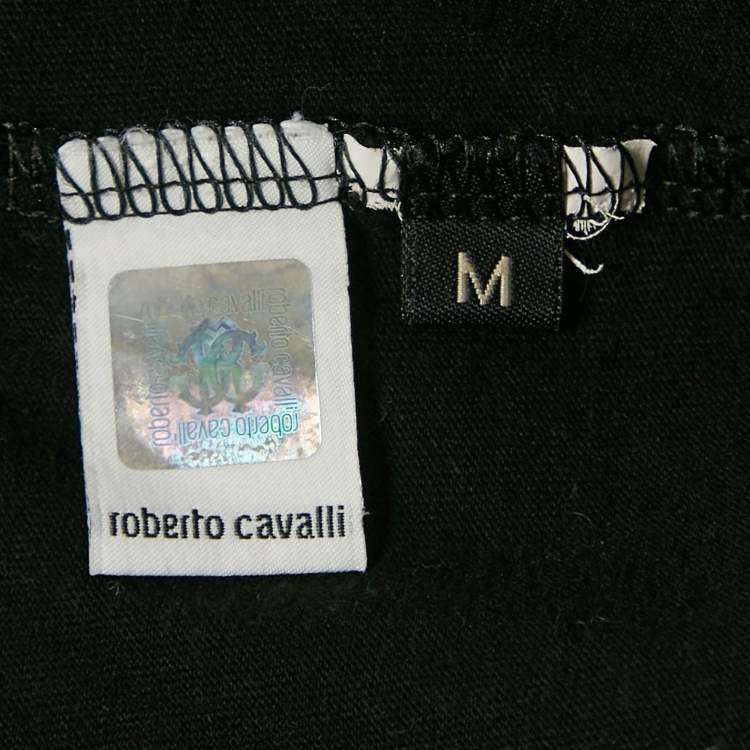 Pre Owned Roberto Cavalli Beachwear Black Logo Print Crew Neck T-Shirt M