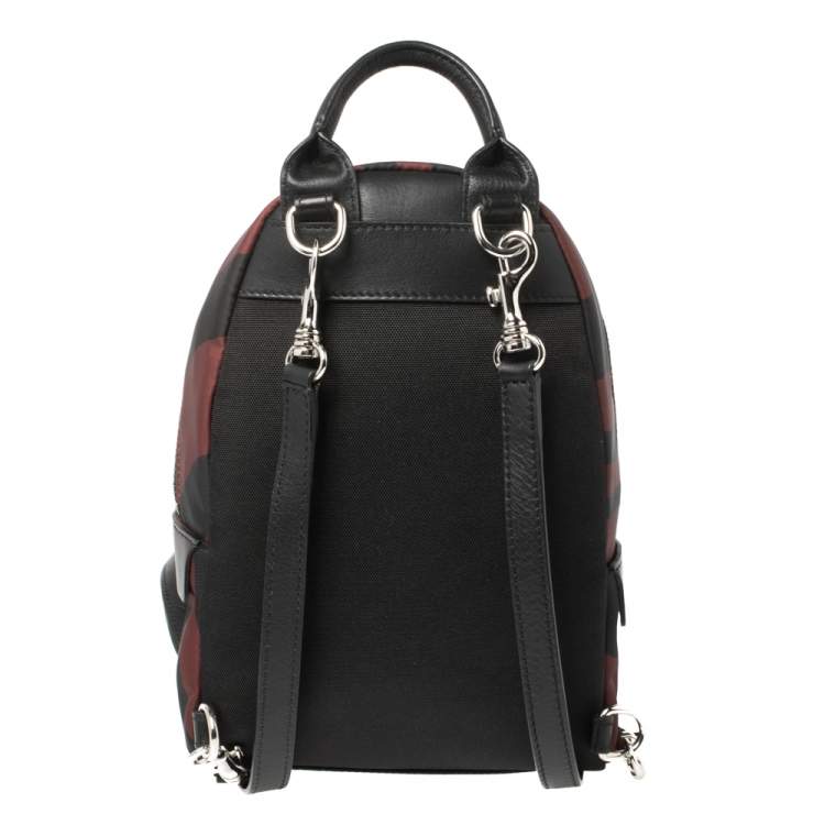 Pre Owned Roberto Cavalli Maroon/Black Zebra Print Fabric and Leather Mini Backpack