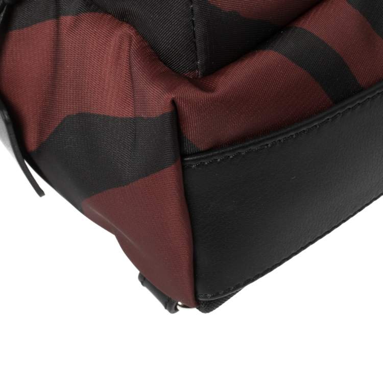Pre Owned Roberto Cavalli Maroon/Black Zebra Print Fabric and Leather Mini Backpack