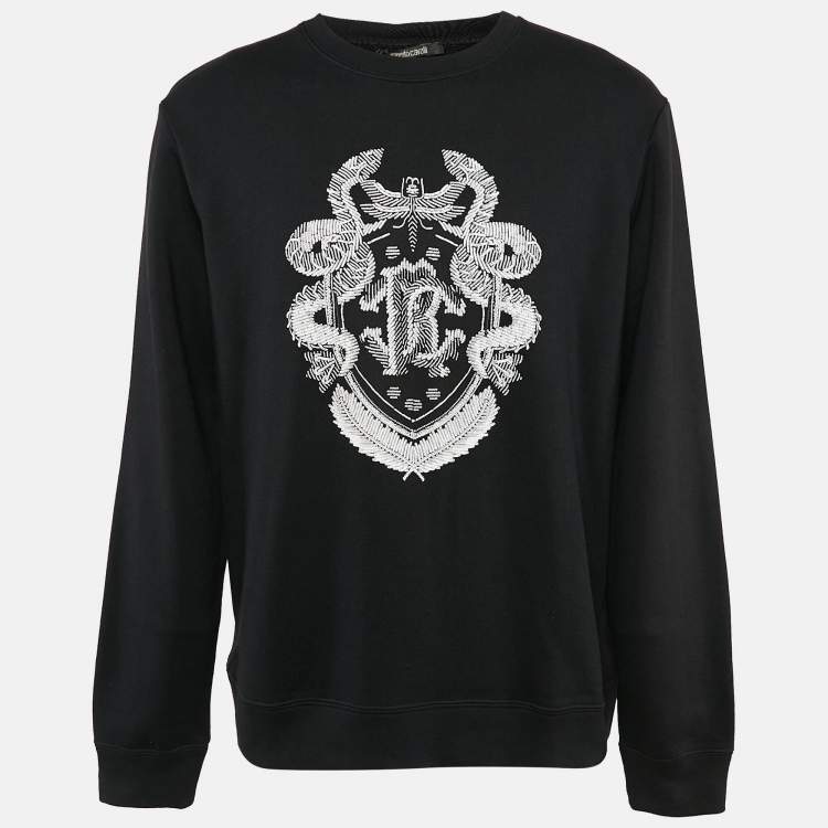 Pre Owned Roberto Cavalli Black Logo Print Cotton Knit Sweater L