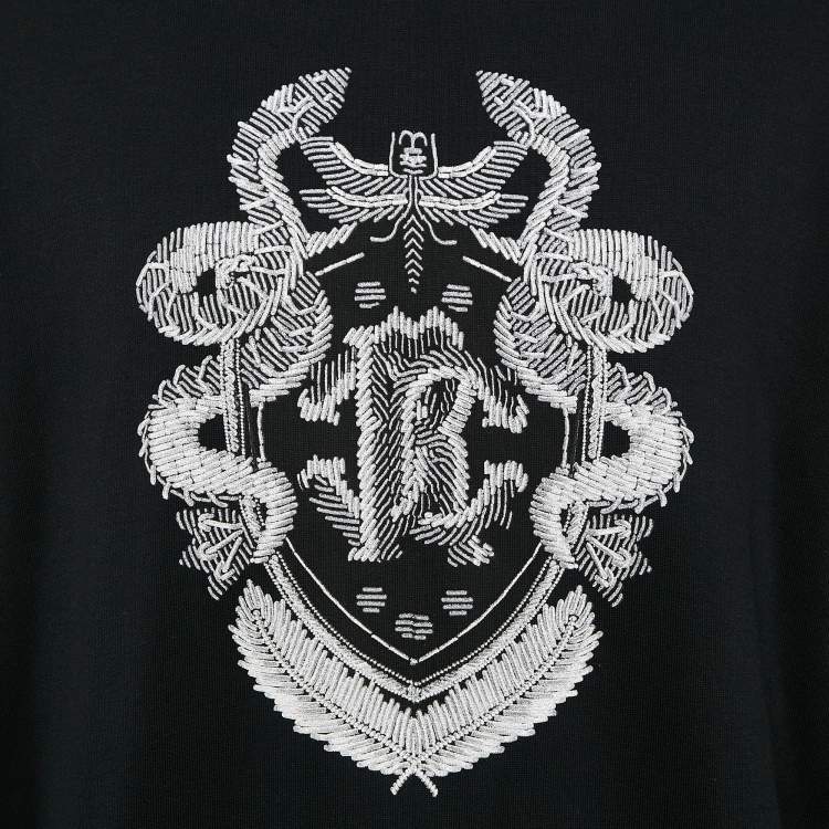 Pre Owned Roberto Cavalli Black Logo Print Cotton Knit Sweater L