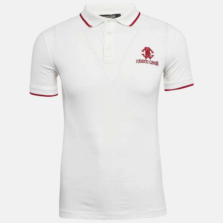 Pre Owned Roberto Cavalli White Cotton Pique Polo T-Shirt S