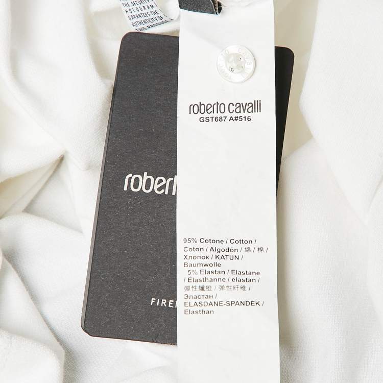 Pre Owned Roberto Cavalli White Cotton Pique Polo T-Shirt S