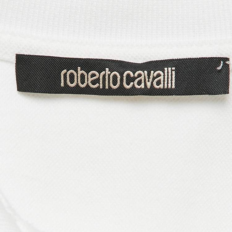 Pre Owned Roberto Cavalli White Cotton Pique Polo T-Shirt S