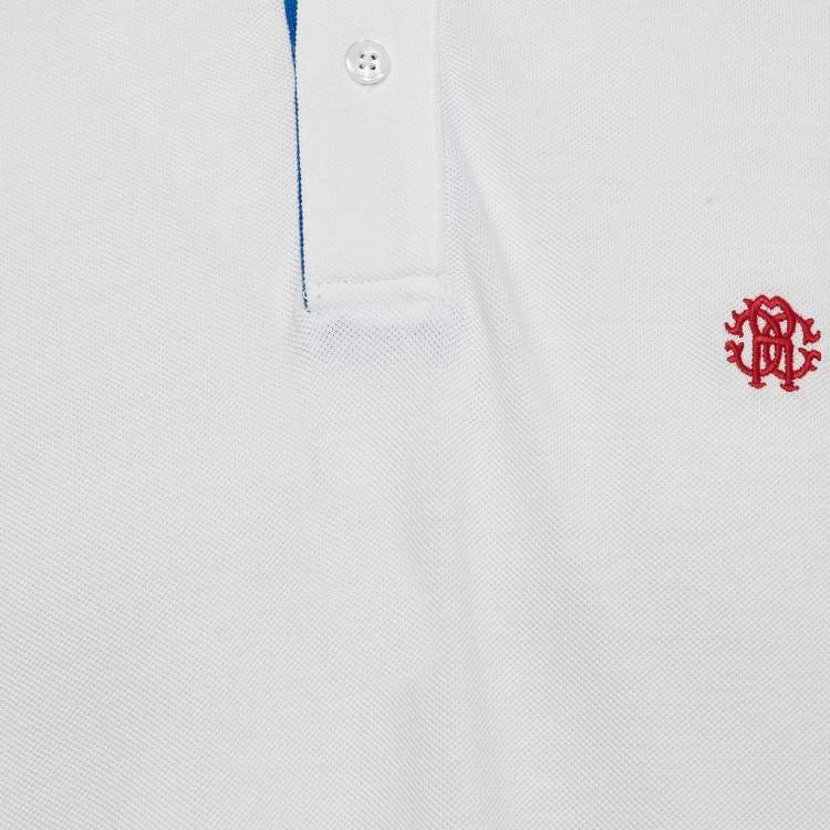 Pre Owned Roberto Cavalli White Logo Trim Pique Cotton Polo T-Shirt XL