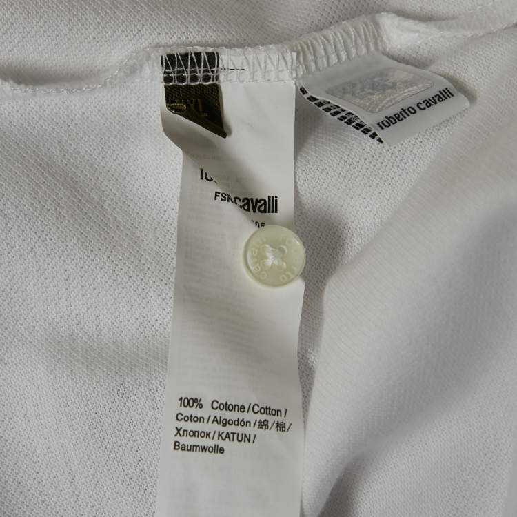 Pre Owned Roberto Cavalli White Pique Cotton Polo T-Shirt XXL